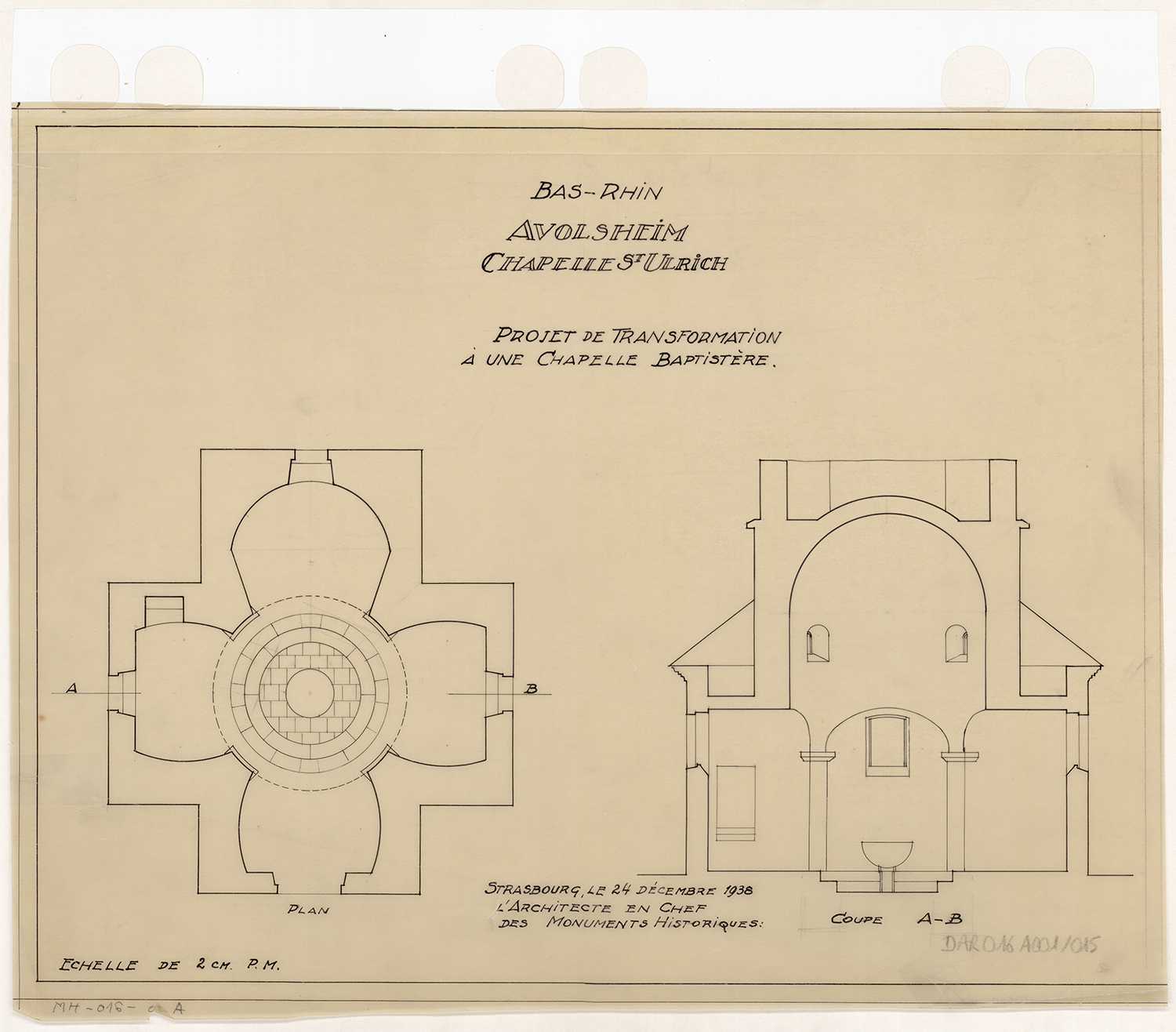 Projet de transformation, plan de masse et coupe A-B.